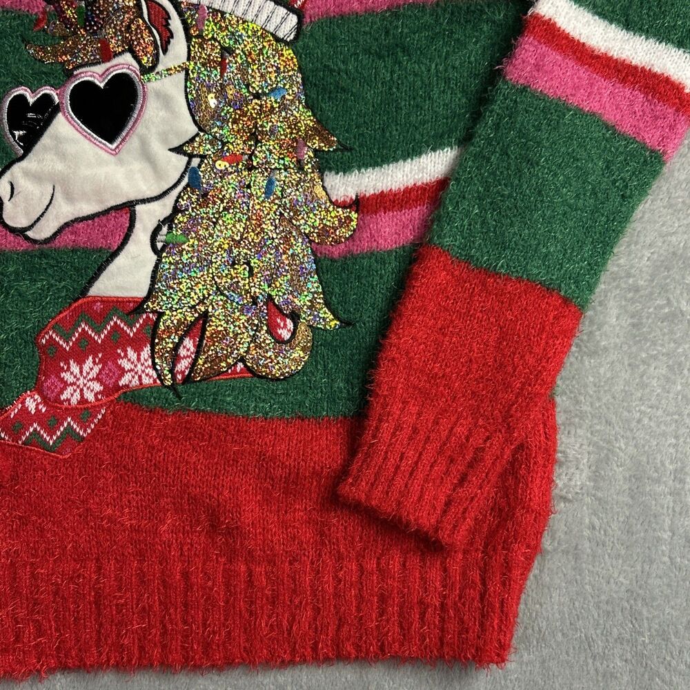 Holiday Time Girls Ugly Christmas Sweater Unicorn Sz. 10-12 Large Red/Green - Picture 4 of 12